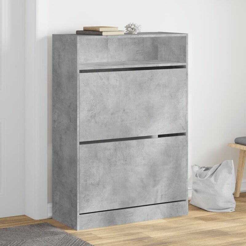 foto del prodotto scarpiera 2 cassetti ribaltabili grigio cemento 80x34x116 cm vidaxl
