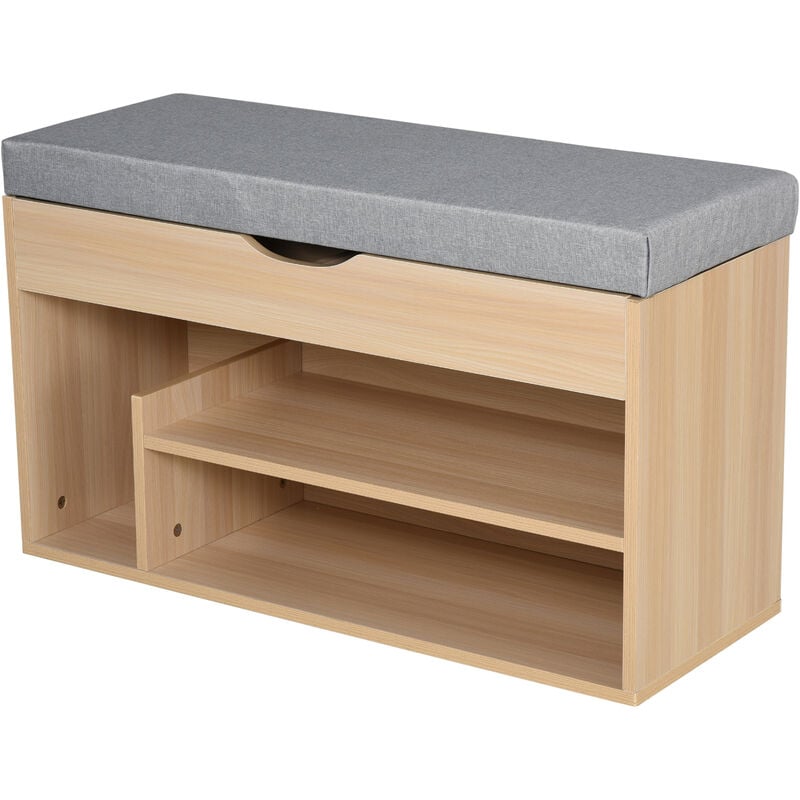 foto del prodotto scarpiera 2 in 1, panca in legno con scomparto nascosto, 80 x 30 x 48cm homcom