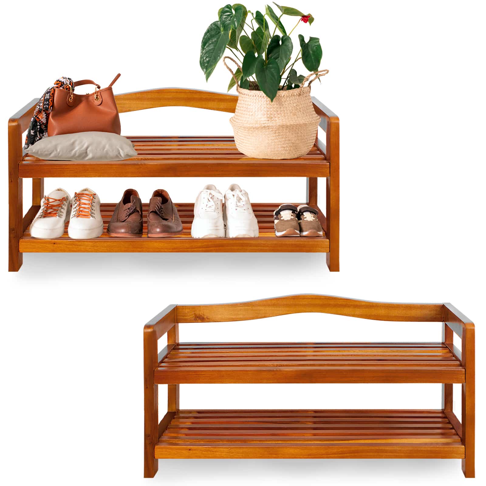 foto del prodotto scarpiera 2 ripiani set di 2 legno acacia