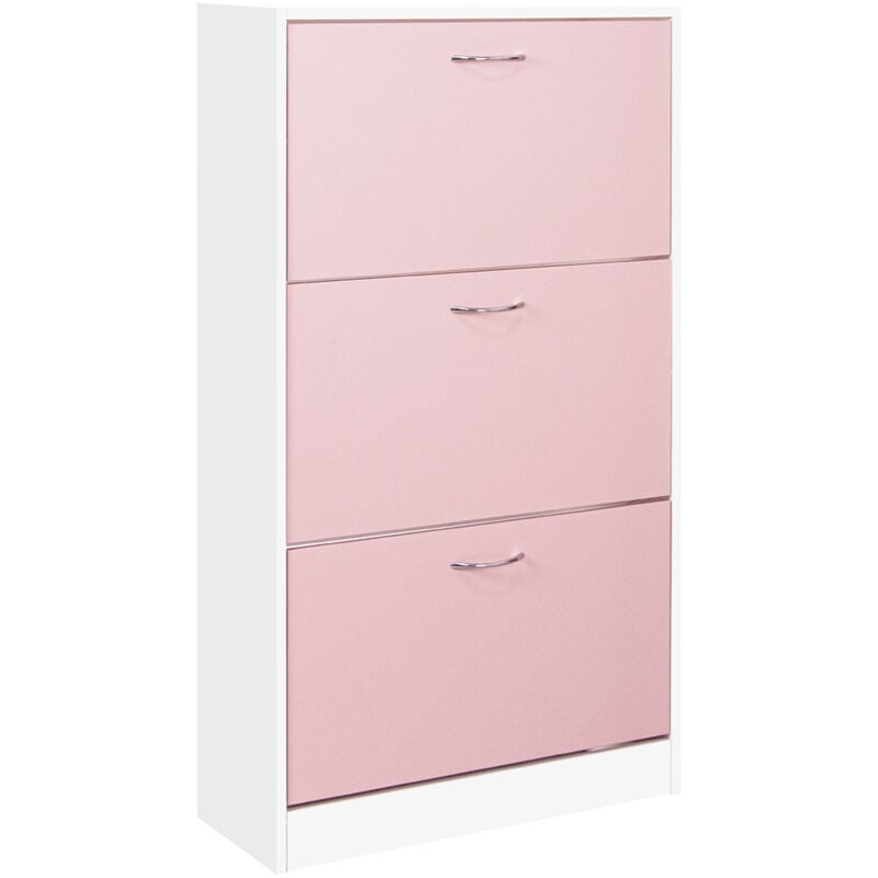 foto del prodotto scarpiera 3 ante ripiani doppia profondit con maniglia rosa e bianco 63x24x115cm