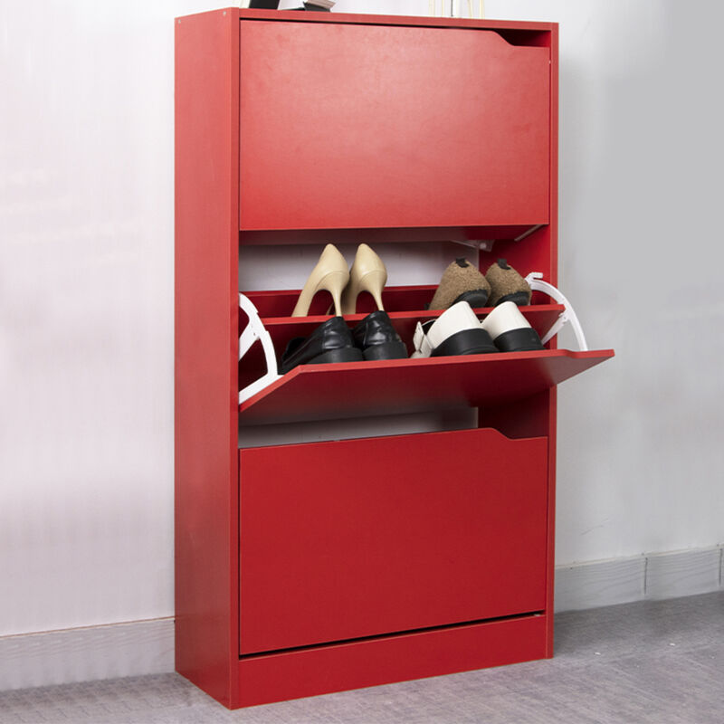 foto del prodotto scarpiera 3 ante ripiani doppia profondit porta scarpe colore rosso 63x24x115cm