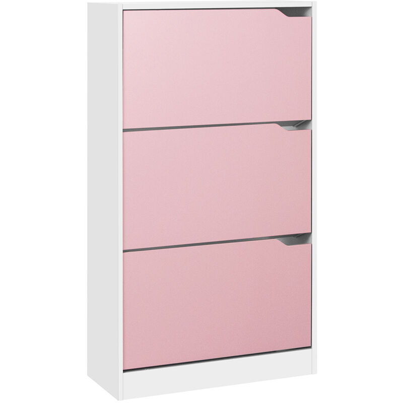 foto del prodotto scarpiera 3 ante ripiani doppia profondit porta scarpe rosa e bianco 63x24x115cm