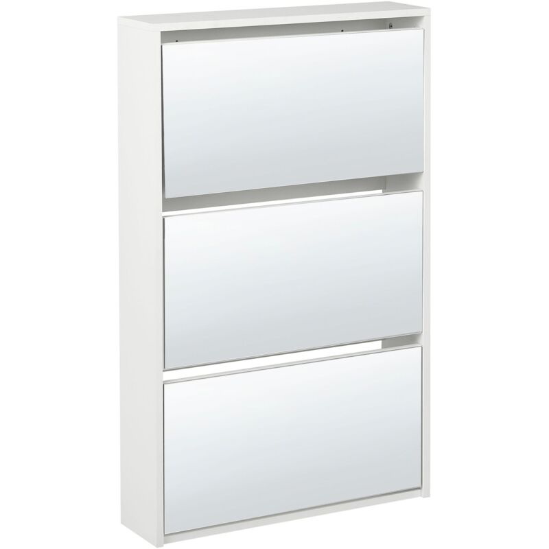 foto del prodotto scarpiera 3 scomparti con telaio in mdf e specchi bianchi midfield
