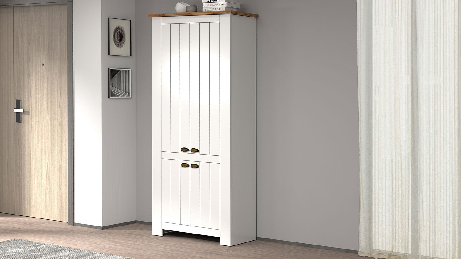 foto del prodotto scarpiera 4 ante 84x42x200 cm figo 4a bianco opaco rovere wotan