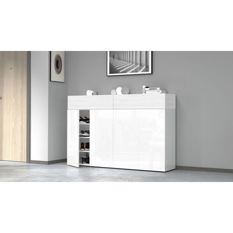 foto del prodotto scarpiera 4 ante e 2 ripiano a ribalta 152x35x100 cm savona 4a 1r bianco opaco larice bianco