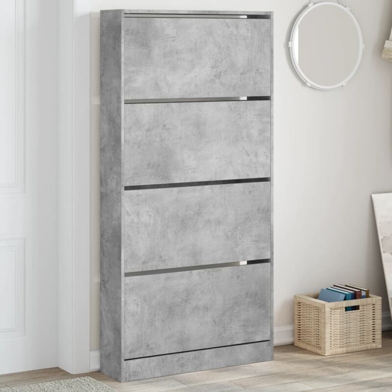 foto del prodotto scarpiera 4 cassetti ribaltabili grigio cemento 80x21x163,5 cm vidaxl