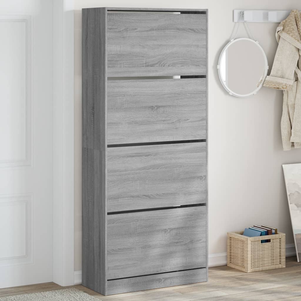 foto del prodotto scarpiera 4 cassetti ribaltabili grigio sonoma 80x34x187,5 cm
