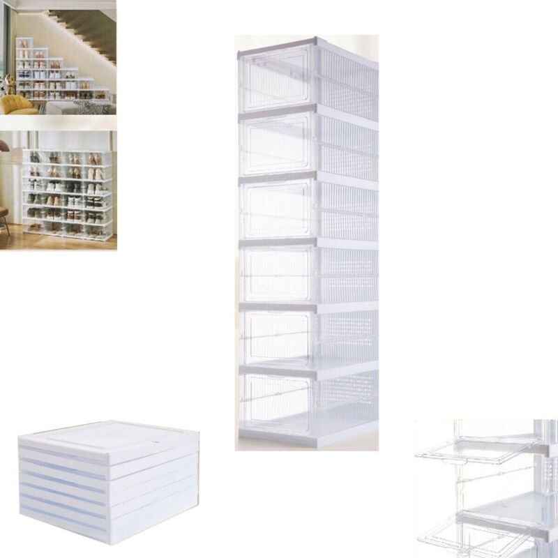 foto del prodotto scarpiera 6 scatole impilabile contenitore pieghevole organizzatori porta scarpe