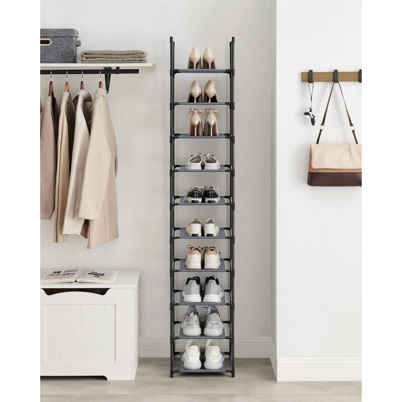 foto del prodotto scarpiera a 10 ripiani, scaffale portascarpe, organizzatore per scarpe, 33 x 33 x 173 cm, telaio in metallo, ripiani in tessuto non tessuto,