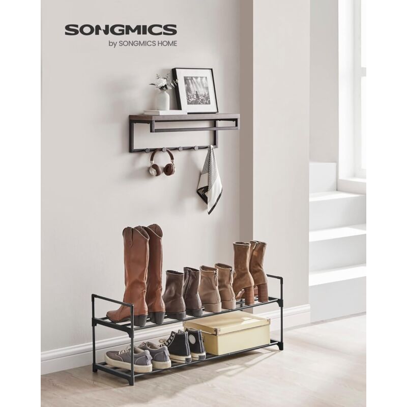 foto del prodotto scarpiera a 2 ripiani, scaffale portascarpe, organizzatore in metallo, per 8 10 paia di scarpe, impilabile, corridoio, soggiorno, camera da letto, 30