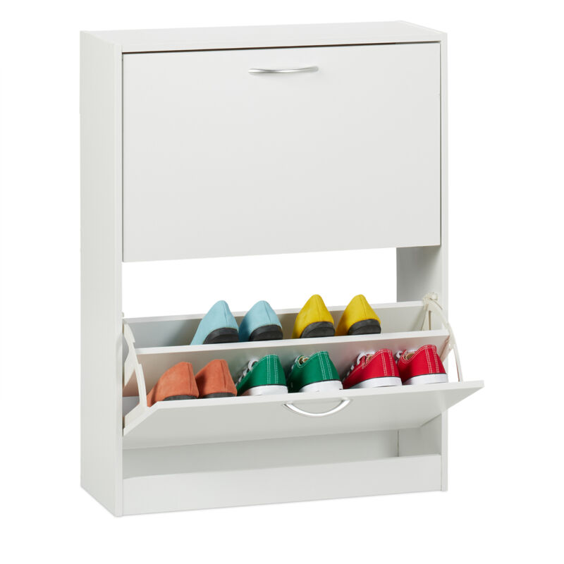 foto del prodotto scarpiera a 2 scomparti, scaffale stretto salvaspazio slim, hlp 80 x 60 x 24 cm, per 12 paia di scarpe relaxdays