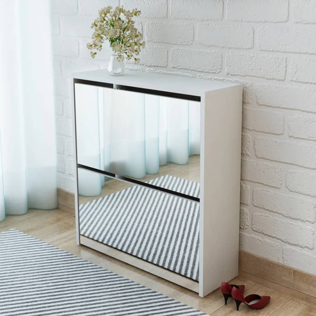 foto del prodotto scarpiera a 2 strati con specchio bianca 63x17x67 cm cod mxl 50388