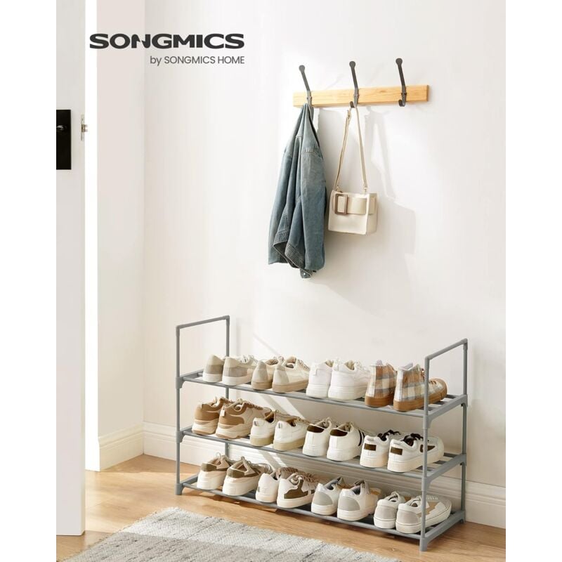 foto del prodotto scarpiera a 3 ripiani, scaffale portascarpe, organizzatore in metallo, per 12 15 paia di scarpe, impilabile, corridoio, soggiorno, camera da letto,