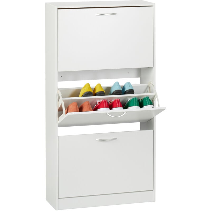 foto del prodotto scarpiera a 3 scomparti, scaffale stretto salvaspazio slim, hlp 116 x 60 x 24 cm, per 18 paia di scarpe relaxdays