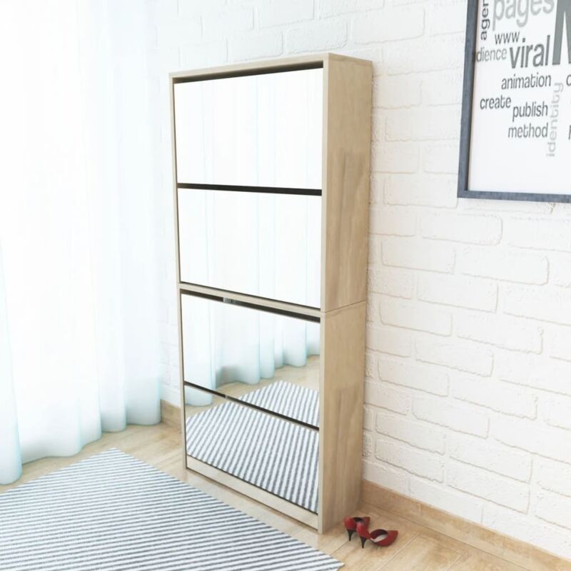 foto del prodotto scarpiera a 4 strati con specchio rovere 63x17x134 cm vidaxl