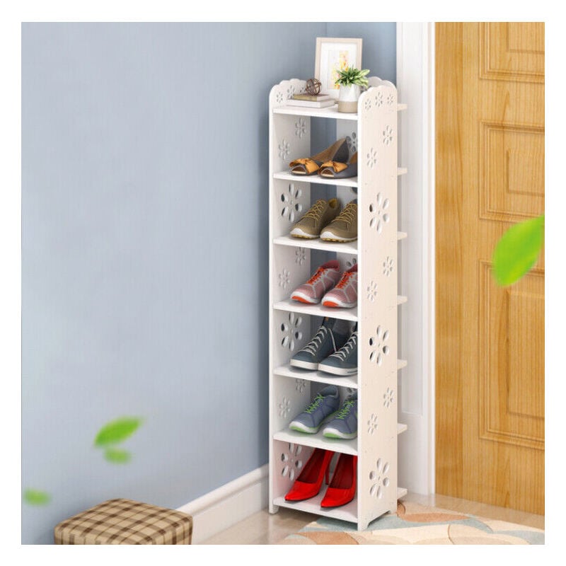 foto del prodotto scarpiera a 6 ripiani in legno e plastica, ripiano portascarpe, 26 x 25 x 81 cm, bianco
