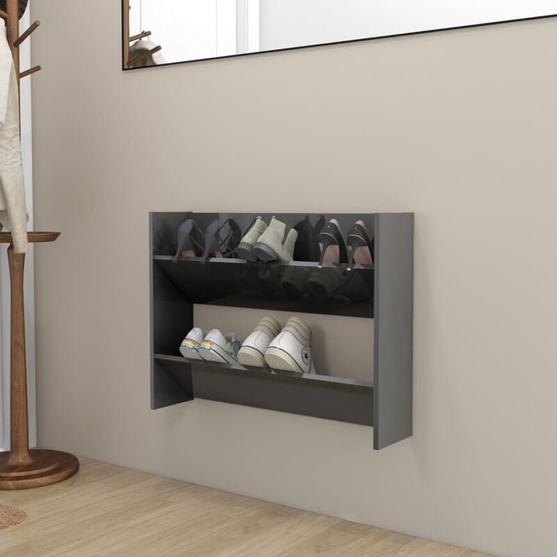 foto del prodotto scarpiera a muro grigio lucido 80x18x60 cm in legno multistrato vidaxl