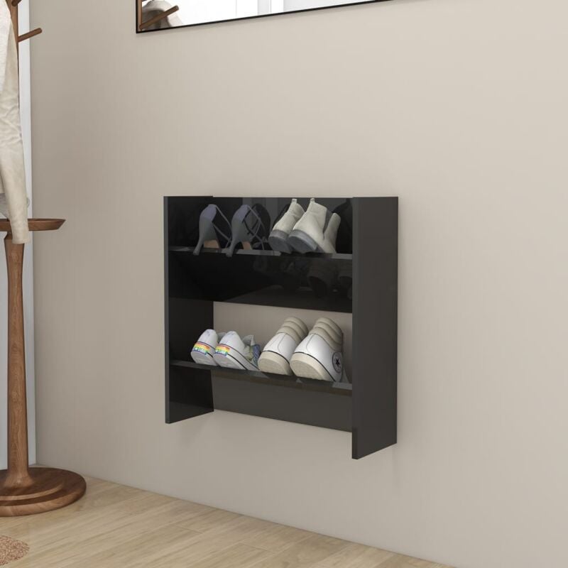 foto del prodotto scarpiera a muro nero lucido 60x18x60 cm in legno multistrato vidaxl nero