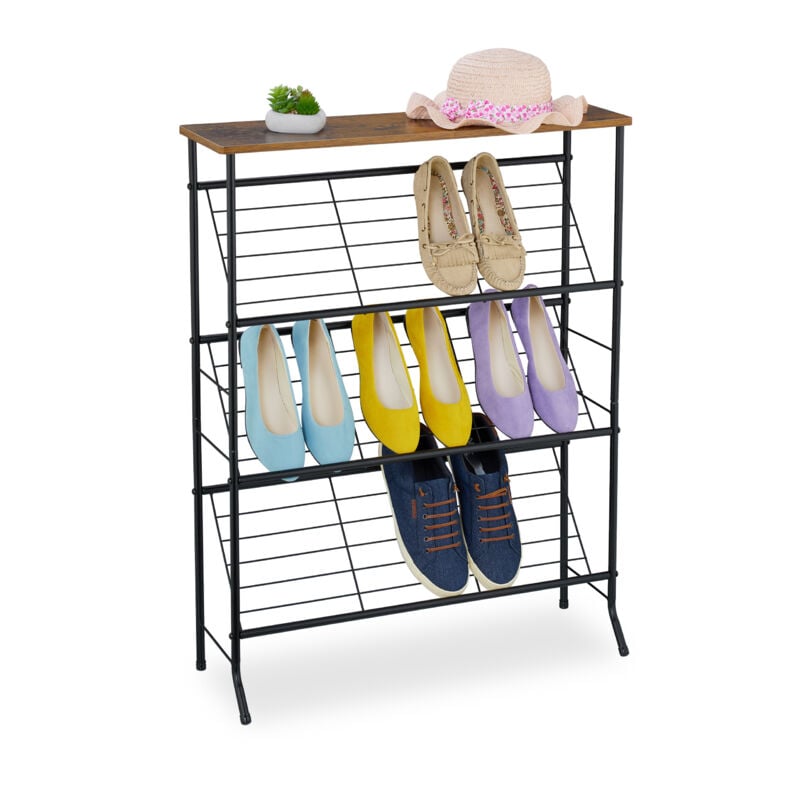 foto del prodotto scarpiera a ripiani per 9 paia di scarpe, scaffale portascarpe salvaspazio ingresso, hlp 89,5x60x23,5 cm, nero relaxdays