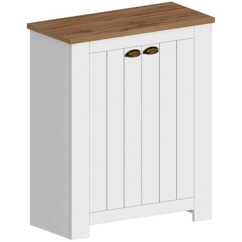 foto del prodotto scarpiera adriatica, porta scarpe salvaspazio a 2 ante, armadio multifunzione da ingresso, 84x42h100 cm, bianco e rovere dmora