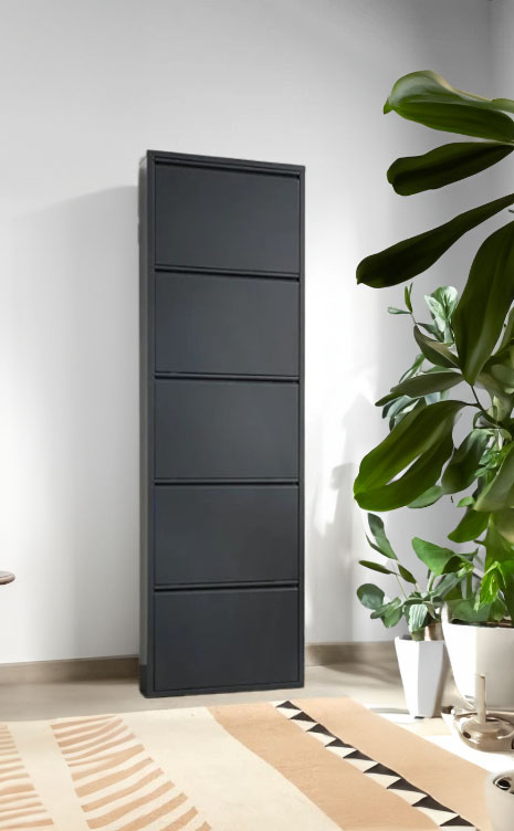 foto del prodotto scarpiera afrend, mobile portascarpe in metallo, armadio da ingresso multiuso, mobiletto per calzature, 50x15h172 cm, nero