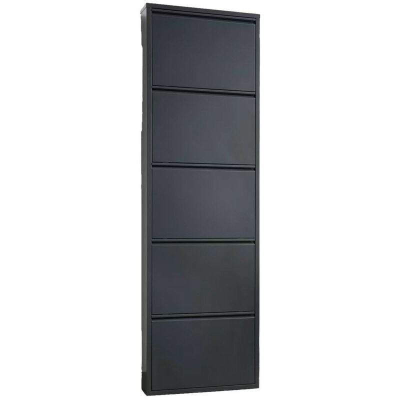 foto del prodotto scarpiera afrend, mobile portascarpe in metallo, armadio da ingresso multiuso, mobiletto per calzature, 50x15h172 cm, nero dmora