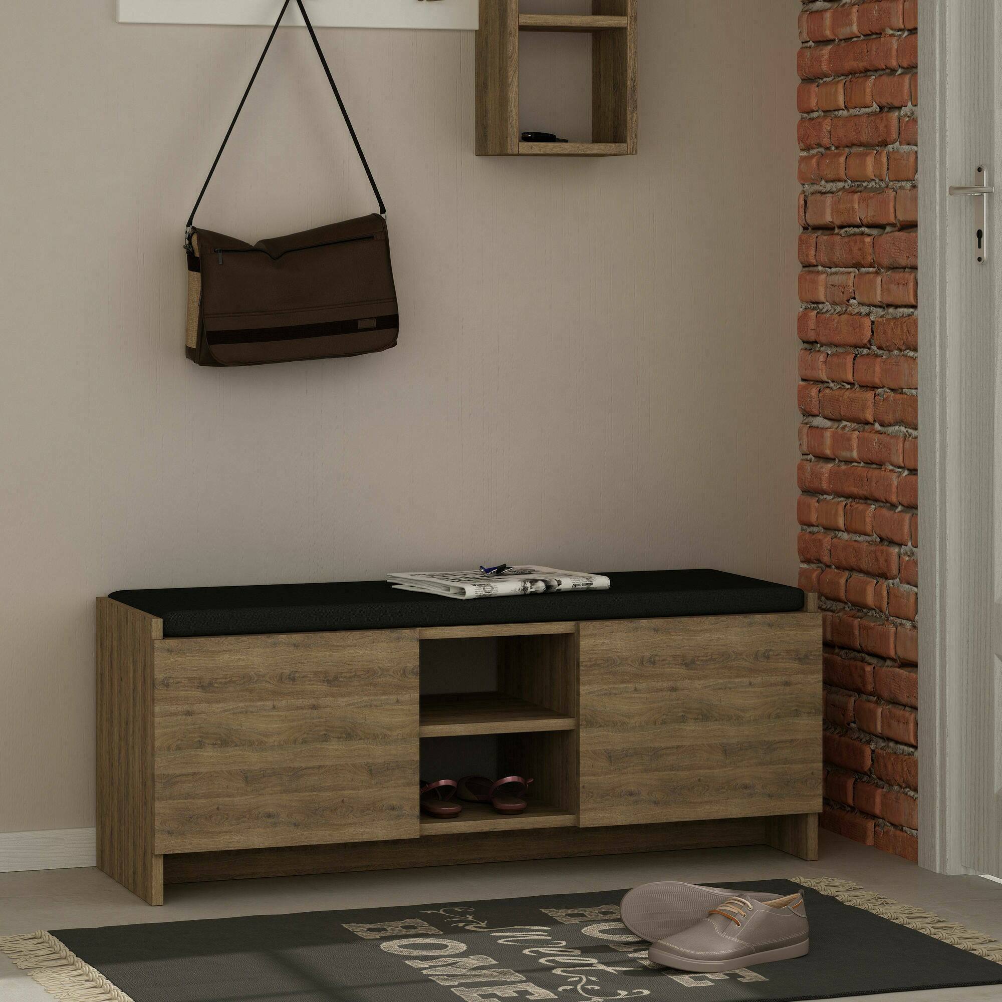 foto del prodotto scarpiera algedi, mobile portascarpe, armadio da ingresso multiuso, mobiletto per calzature, 110x37h43 cm, rovere, con imballo rinforzato, con