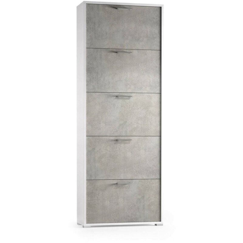 foto del prodotto scarpiera amigo, mobile multiuso da ingresso con 5 ante a ribalta, armadietto portascarpe moderno, 100 made in italy, 67x18h184 cm, cemento e bianco