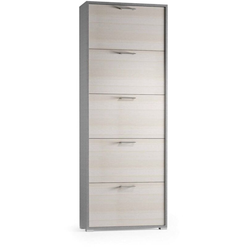 foto del prodotto scarpiera amigo, mobile multiuso da ingresso con 5 ante a ribalta, armadietto portascarpe moderno, 100 made in italy, 67x18h184 cm, larice dmora