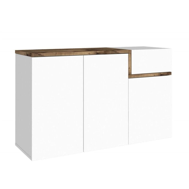 foto del prodotto scarpiera anist, mobile multiuso 3 ante e 1 anta a ribalta, portascarpe da ingresso, 100 made in italy, cm 120x40h80, bianco lucido e acero dmora