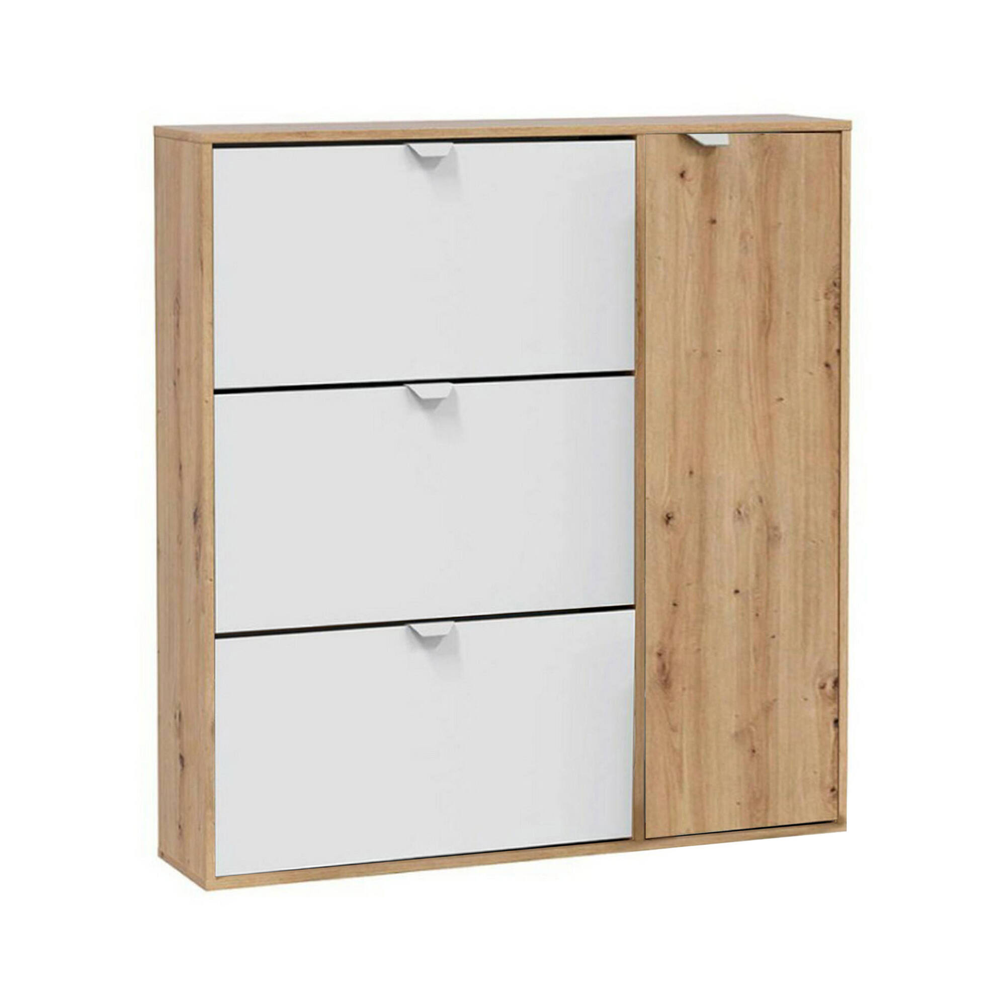 foto del prodotto scarpiera anuk, scarpiera da ingresso a 4 ante, armadio portascarpe salvaspazio, 105x24h112 cm, bianco e rovere