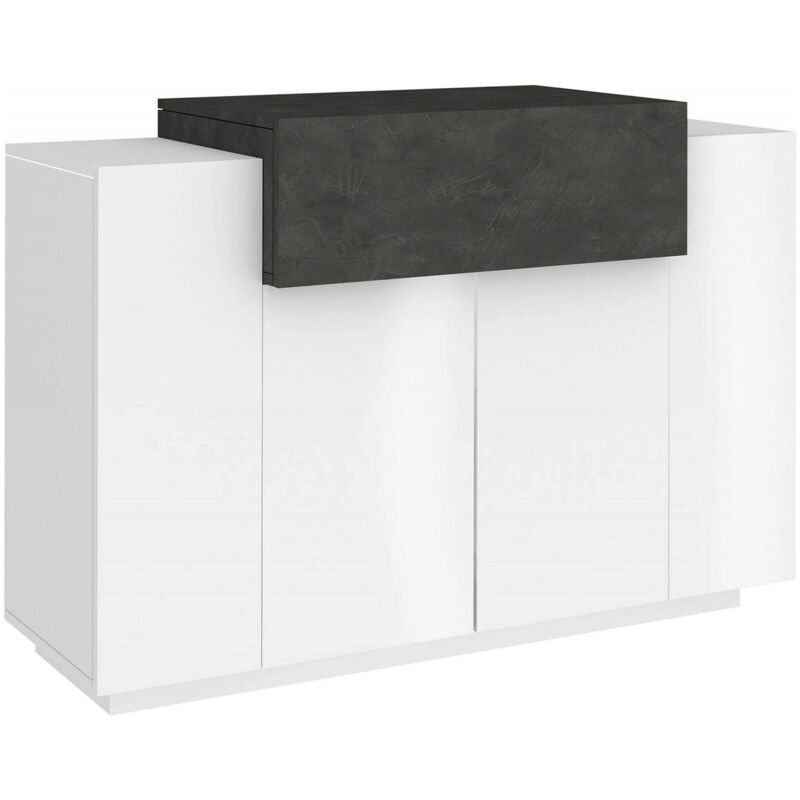 foto del prodotto scarpiera aristotle, mobile multiuso a 2 ante e 1 anta a ribalta, portascarpe da ingresso, 100 made in italy, cm 120x45h86, bianco lucido e ardesia