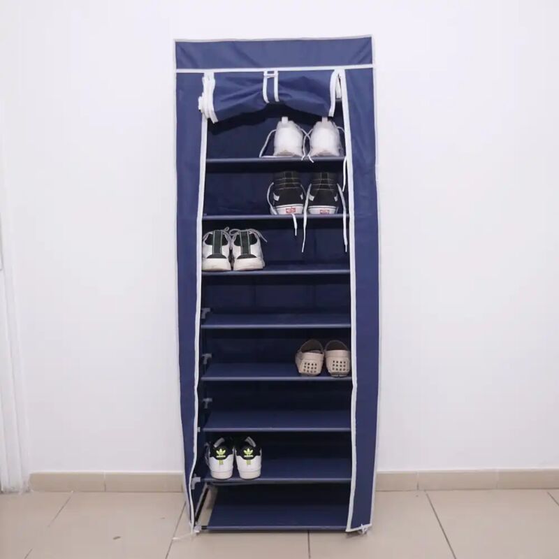 foto del prodotto scarpiera armadio 9 ripiani in tnt con struttura in metallo 61x30xh160cm blu