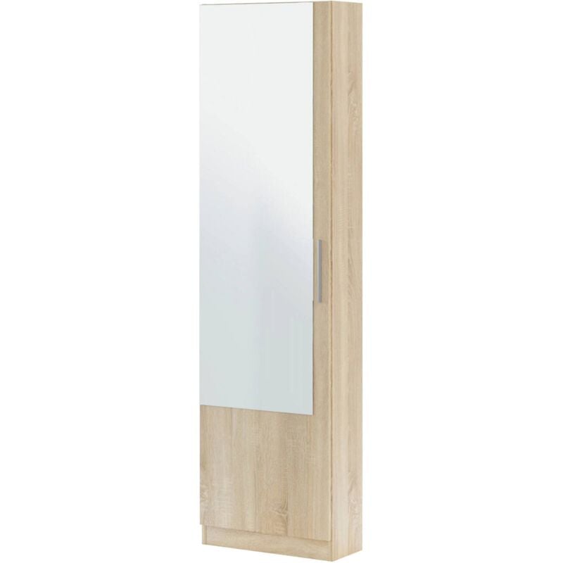 foto del prodotto scarpiera, armadio portascarpe alta a 1 anta, mobile portascarpe moderno, armadio da ingresso con specchio, cm 50x22h180, rovere