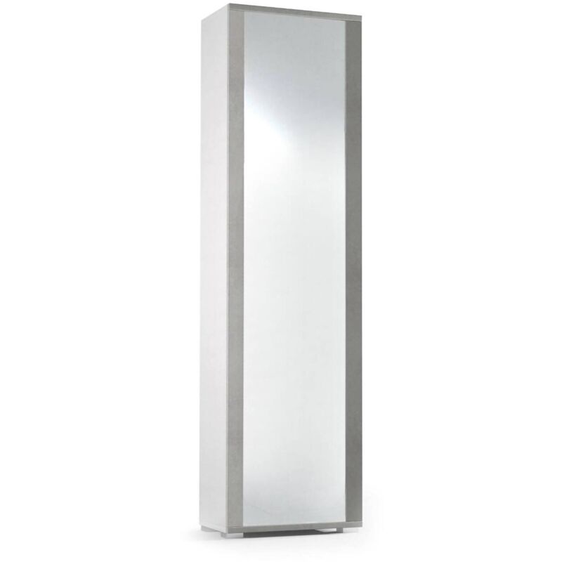 foto del prodotto scarpiera asiago, mobile multiuso da ingresso con anta a specchio , armadio moderno portascarpe a 7 ripiani, 100% made in italy, 50x32hx182 cm, bianco e cemento - dmora
