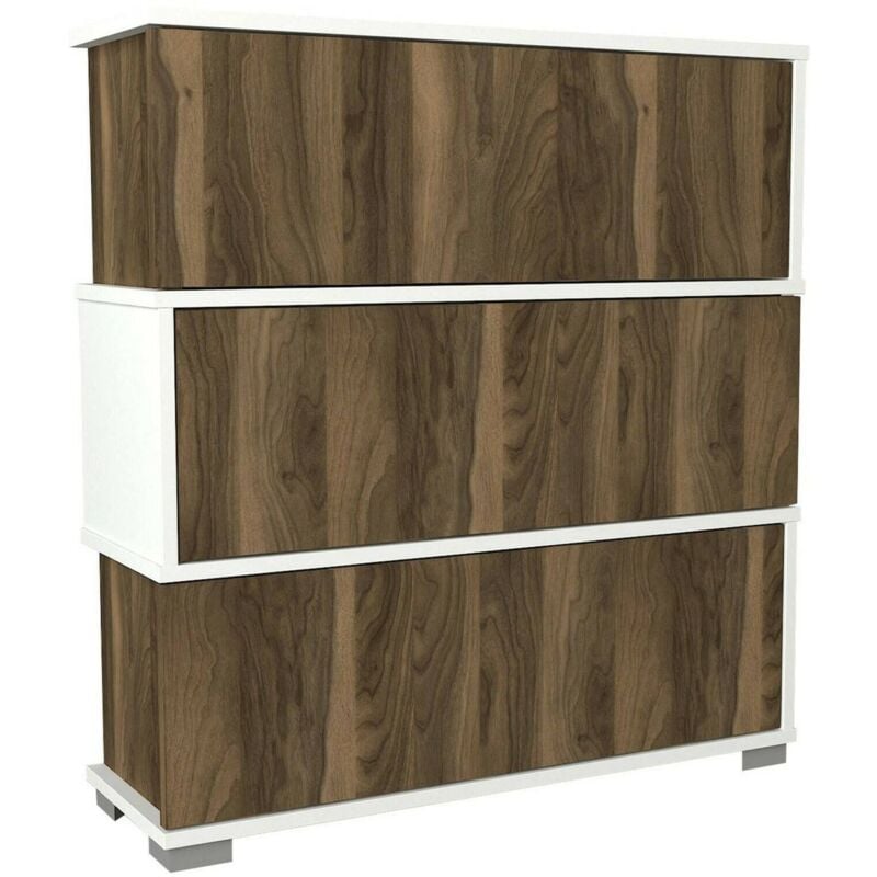 foto del prodotto scarpiera baten, mobile portascarpe, armadio da ingresso multiuso, mobiletto per calzature, 90x30h93 cm, bianco e noce, con imballo rinforzato, con