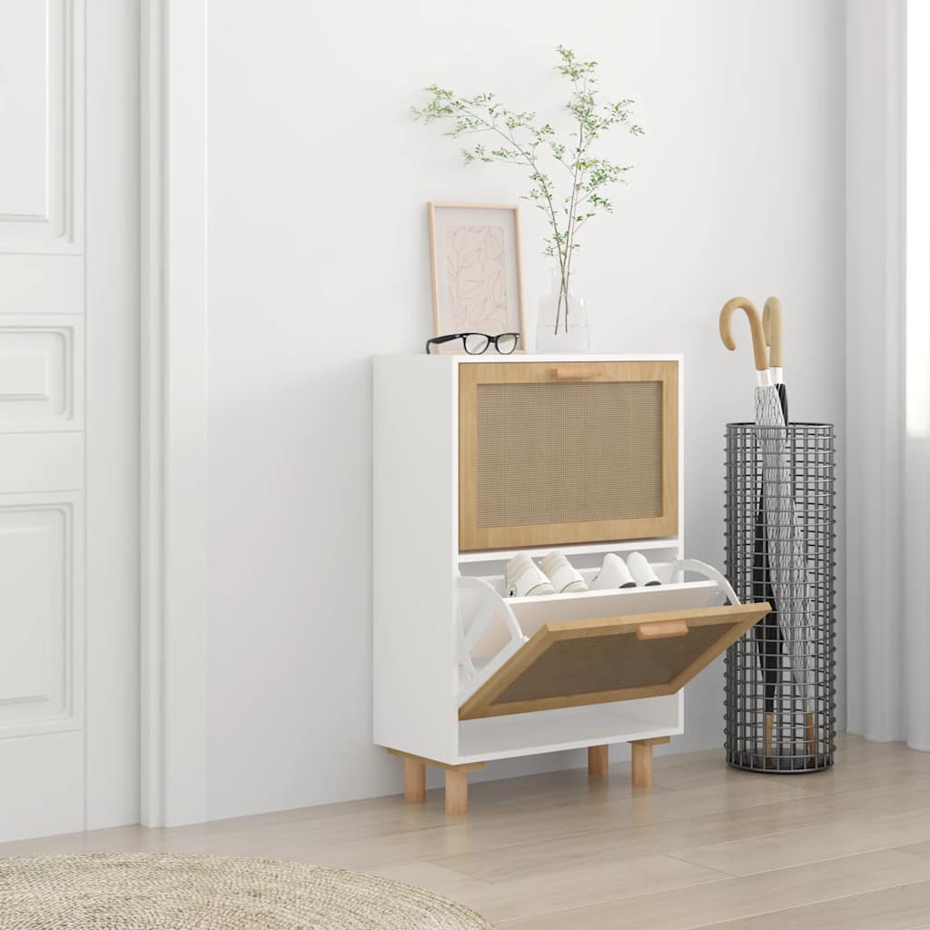 foto del prodotto scarpiera bianca 52x25x80cm legno multistrato e rattan naturale cod mxl 45492