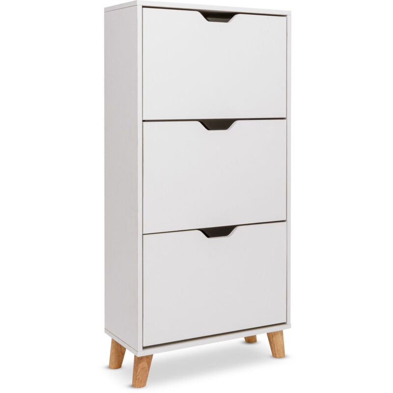 foto del prodotto scarpiera bianca da design nordico a 3 ripiani con piedi in legno di pino
