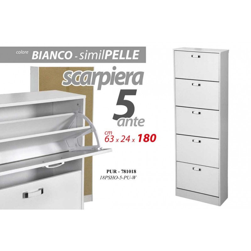 foto del prodotto scarpiera bianca doppia ribalta 5 ante cm 62 x 24 x 180 h ecopelle