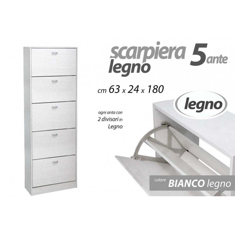 foto del prodotto scarpiera bianca doppia ribalta 5 ante cm 63 x 24 x 180 h