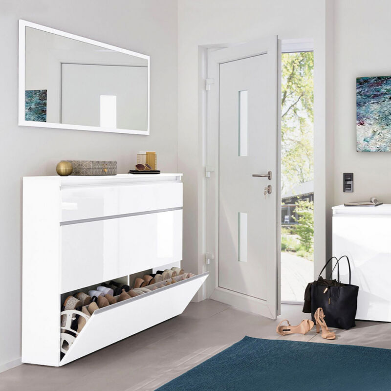 foto del prodotto scarpiera bianco lucido 3 ante ribalta mobile moderno scarpe in legno