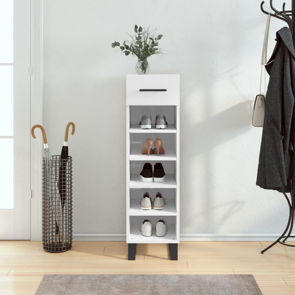 foto del prodotto scarpiera bianco lucido 30x35x105 cm in legno multistratocod mxl 80192