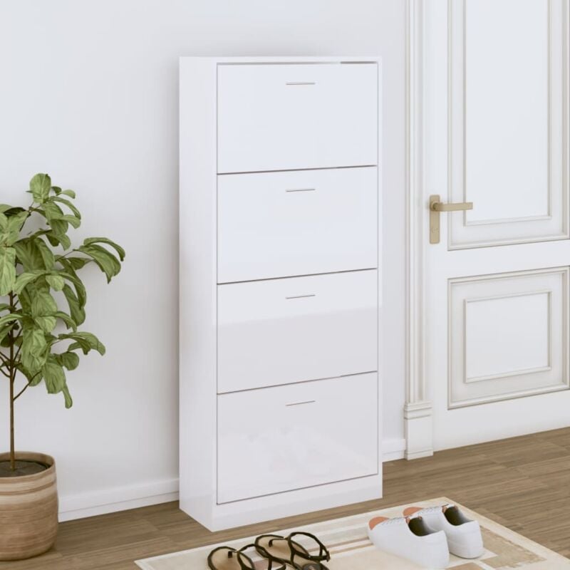 foto del prodotto scarpiera bianco lucido 63x24x147 cm in legno multistrato vidaxl 387211