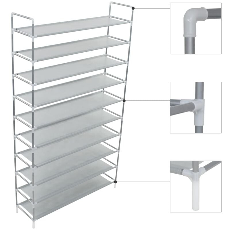 foto del prodotto scarpiera con 10 ripiani metallo e tessuto non tessuto argento - vidaxl