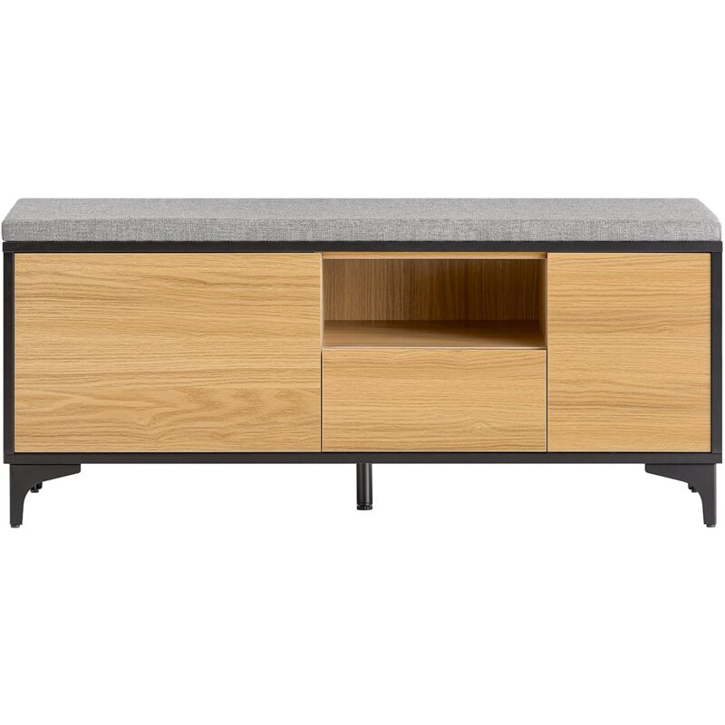 foto del prodotto scarpiera con 2 ante e 1 cassetto, panca con vano portaoggetti, panca ingresso, scarpiera con sedile, naturale 110x35x44cm fsr175 n sobuy