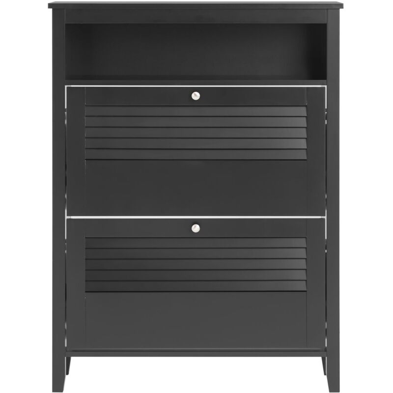 foto del prodotto scarpiera con 2 ante e 4 ripiani, con scomparto aggiuntivo per scarpe scarpiera portascarpe nero 80x25x108cm fsr152 sch sobuy