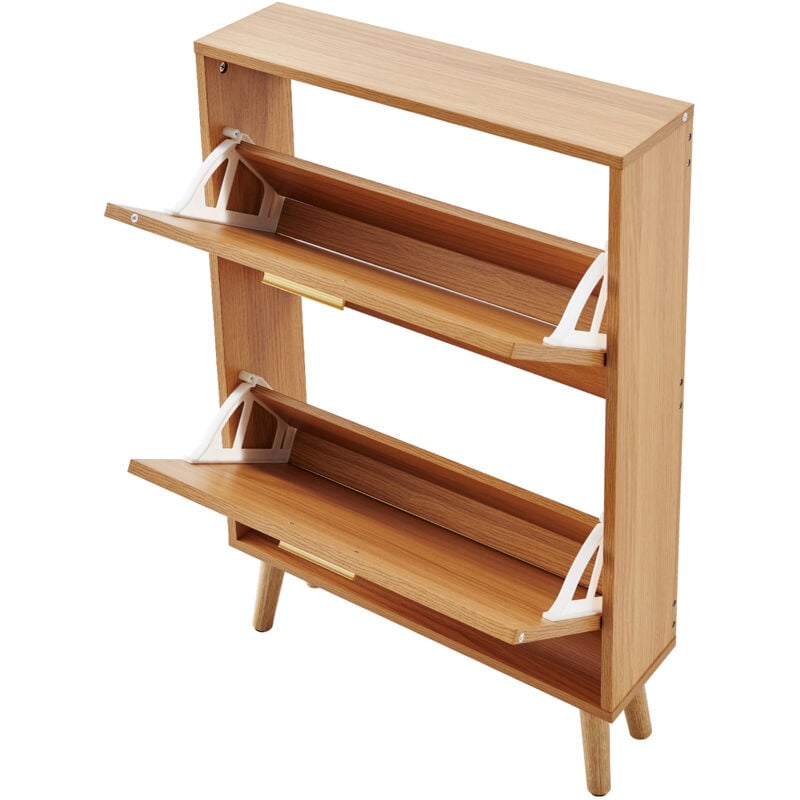 foto del prodotto scarpiera con 2 cassetti pieghevoli, organizer per scarpe indipendente con ante in rattan per tacchi, stivali e pantofole, perfetto per ingresso,