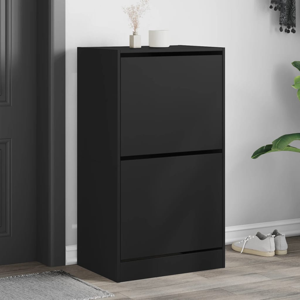 foto del prodotto scarpiera con 2 cassetti ribaltabili nera 60x42x108 cmcod mxl 86426