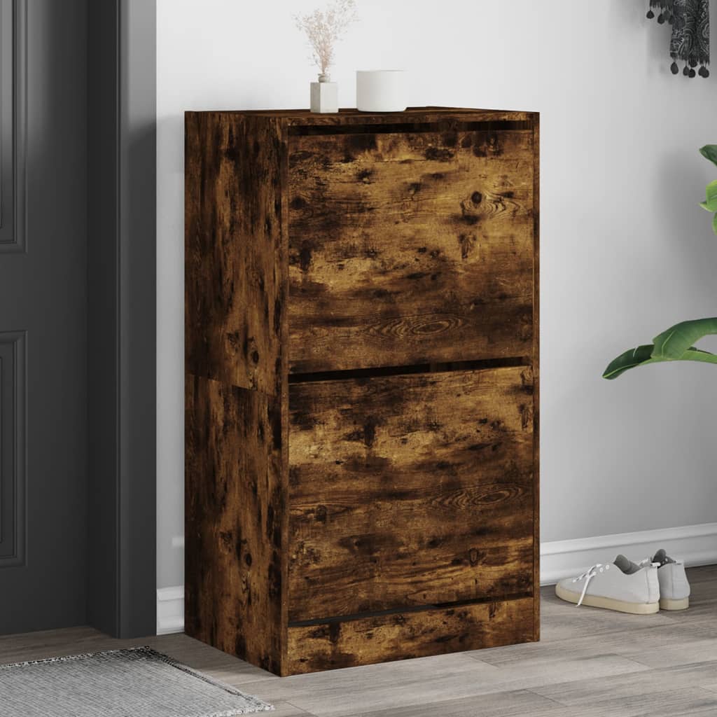 foto del prodotto scarpiera con 2 cassetti ribaltabili rovere fumo 60x42x180 cmcod mxl 134419