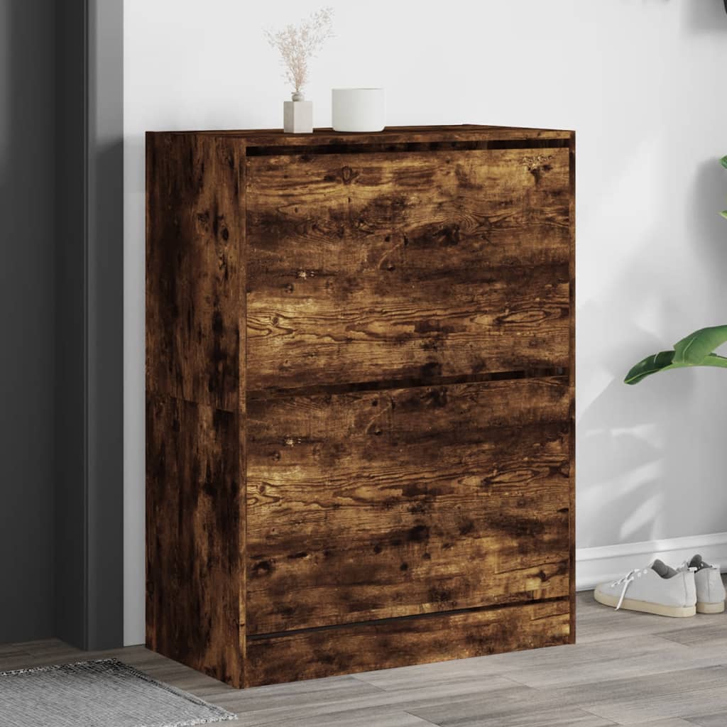foto del prodotto scarpiera con 2 cassetti ribaltabili rovere fumo 80x42x108 cmcod mxl 110474